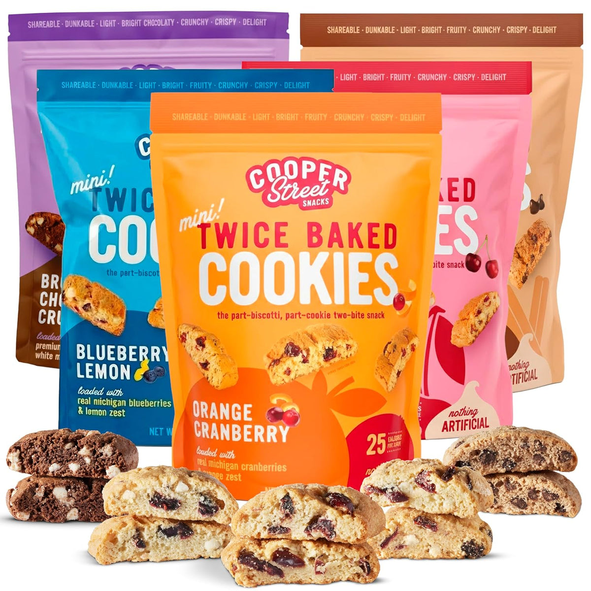 Cooper Street Twice Baked Biscotti Cookies Variety Pack - 5 Pack (5oz Each) - Light and Crispy
