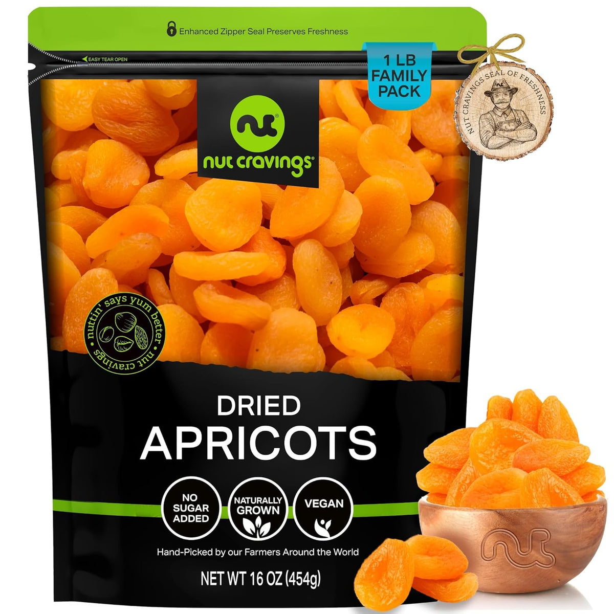 NUT CRAVINGS - Sun Dried Turkish Apricots, No Sugar Added, Unsweetened (16oz, 1 LB) Bulk Dry Fruits