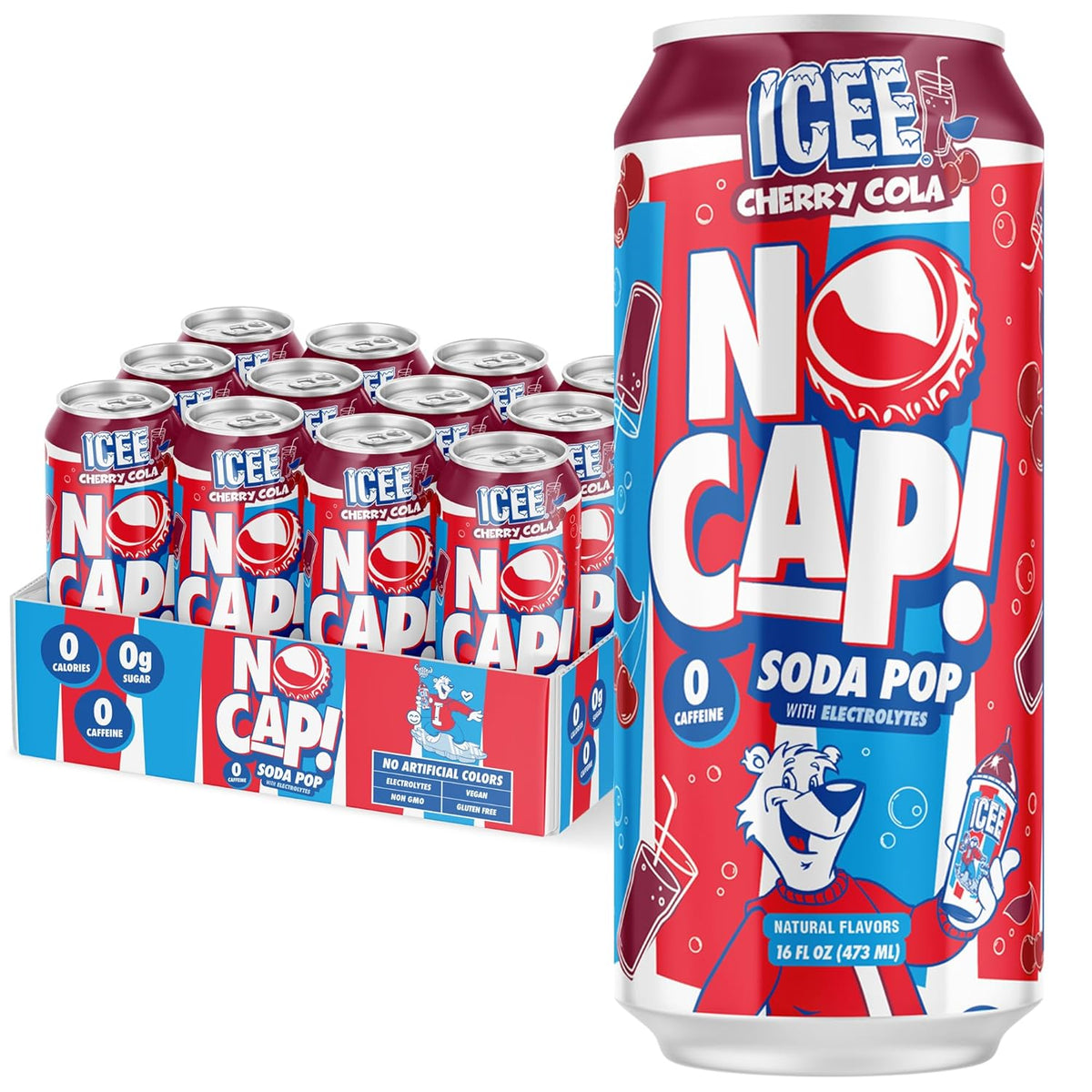 NO CAP! Next Gen Soda Pop Cherry Cola with Electrolytes for Hydration, Zero Sugar, Zero Calories