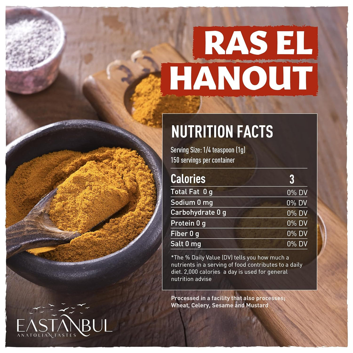 Eastanbul Ras El Hanout Spice, 5.3oz, Meat Seasoning, All-in-One Ras El Hanout Moroccan Spice