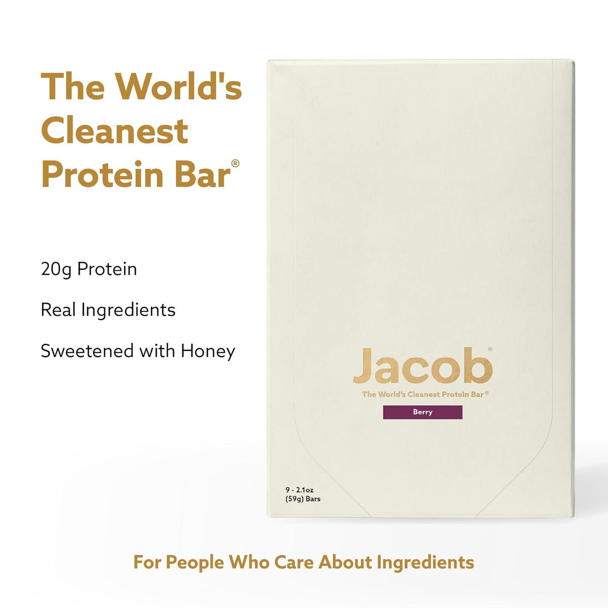 Jacob Bar, Protein Bars, Mixed Berry (9 Bars Total) - 20g Grass-Fed Protein, No Seed Oils, Nothing
