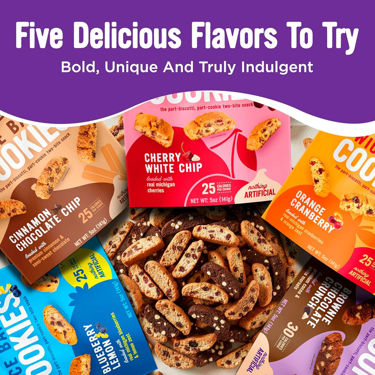Cooper Street Twice Baked Biscotti Cookies Variety Pack - 5 Pack (5oz Each) - Light and Crispy