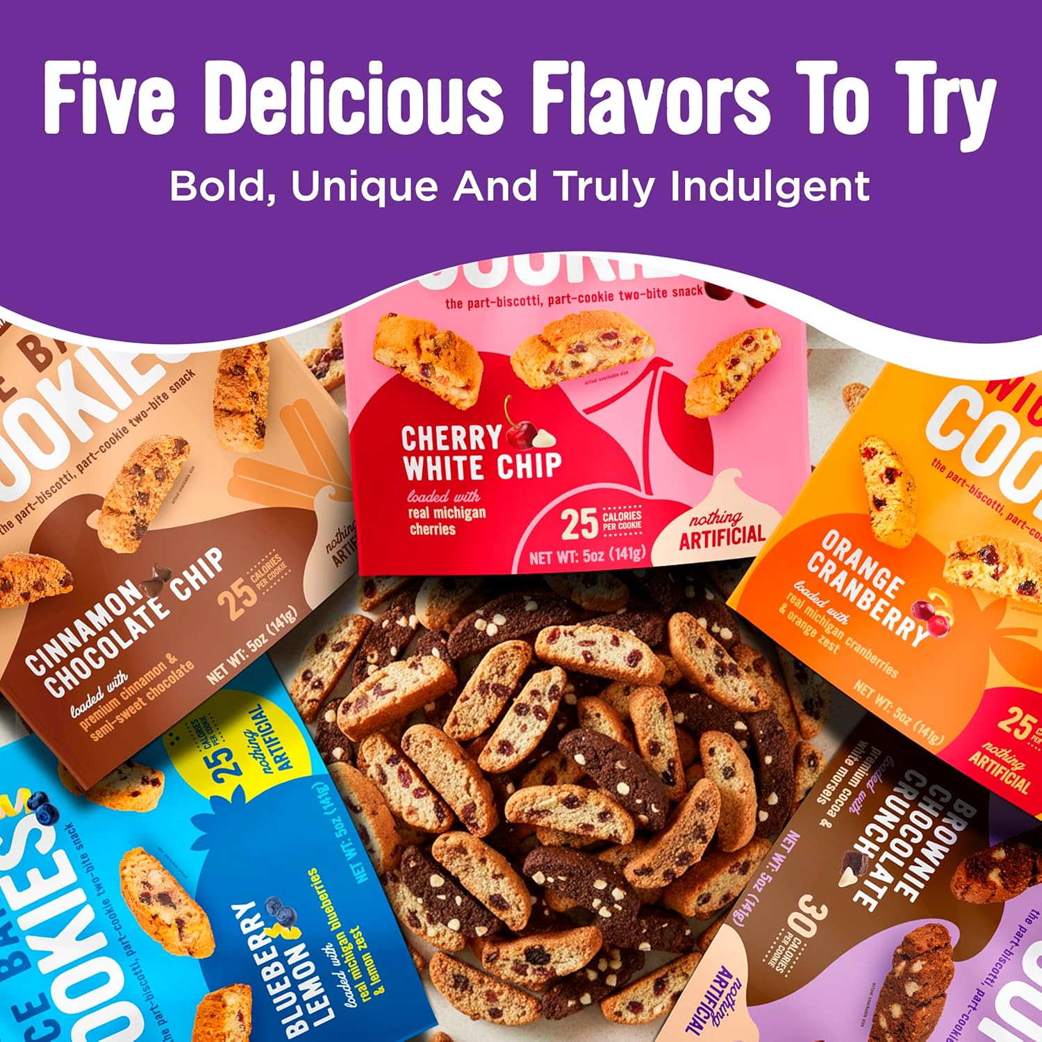 Cooper Street Twice Baked Biscotti Cookies Variety Pack - 5 Pack (5oz Each) - Light and Crispy
