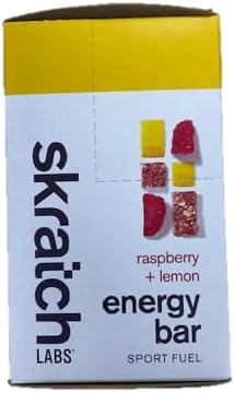 SKRATCH LABS Energy Bar | Raspberry + Lemon (12 pack) | Plant Based Healthy Snack | Low Sugar - 4g