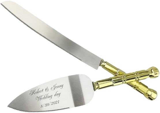 GIFTS INFINITY Personalized Wedding Cake Knife and Server Set Free Engraving Gold Bridal & Baby