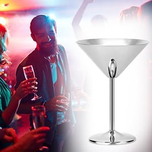 QWORK 304 Stainless Steel Martini Glasses - 8oz Unbreakable, 6 Pack Shatterproof Cocktail Goblets