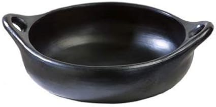 Authentic La Chamba Cazuela with Handles - Elegant, All-Natural Black Clay Round Casserole for