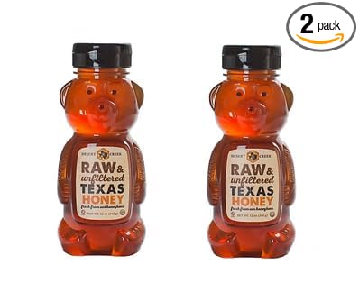 Pack of Two 12 oz. Honey Bears Raw, Unfiltered, Unpasteurized Texas Honey by Desert Creek Honey