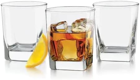 Square Drinking Whiskey Glasses Set of 4, Old Fashioned Glass Cup Bar Set, Stemless Everyday Rocks