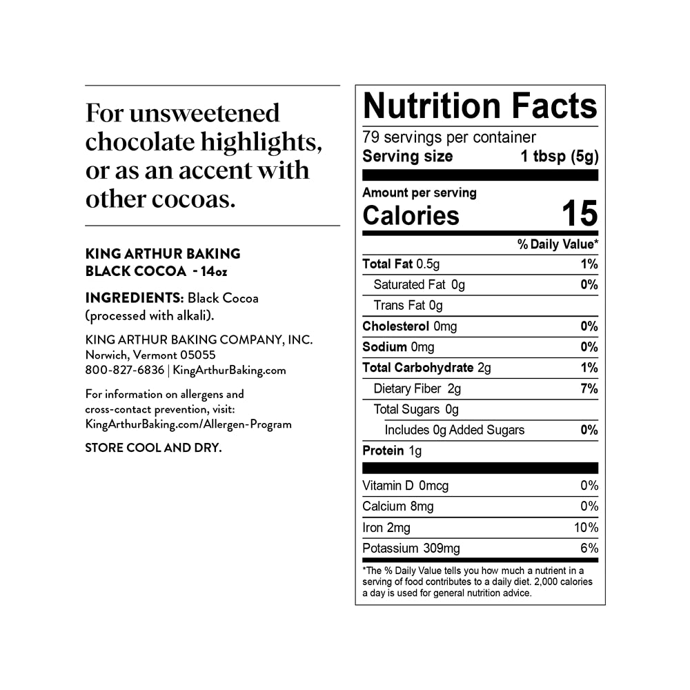 King Arthur Black Cocoa Powder, Dutch Processed Cocoa for Baking, Intense Dark Chocolate Flavor