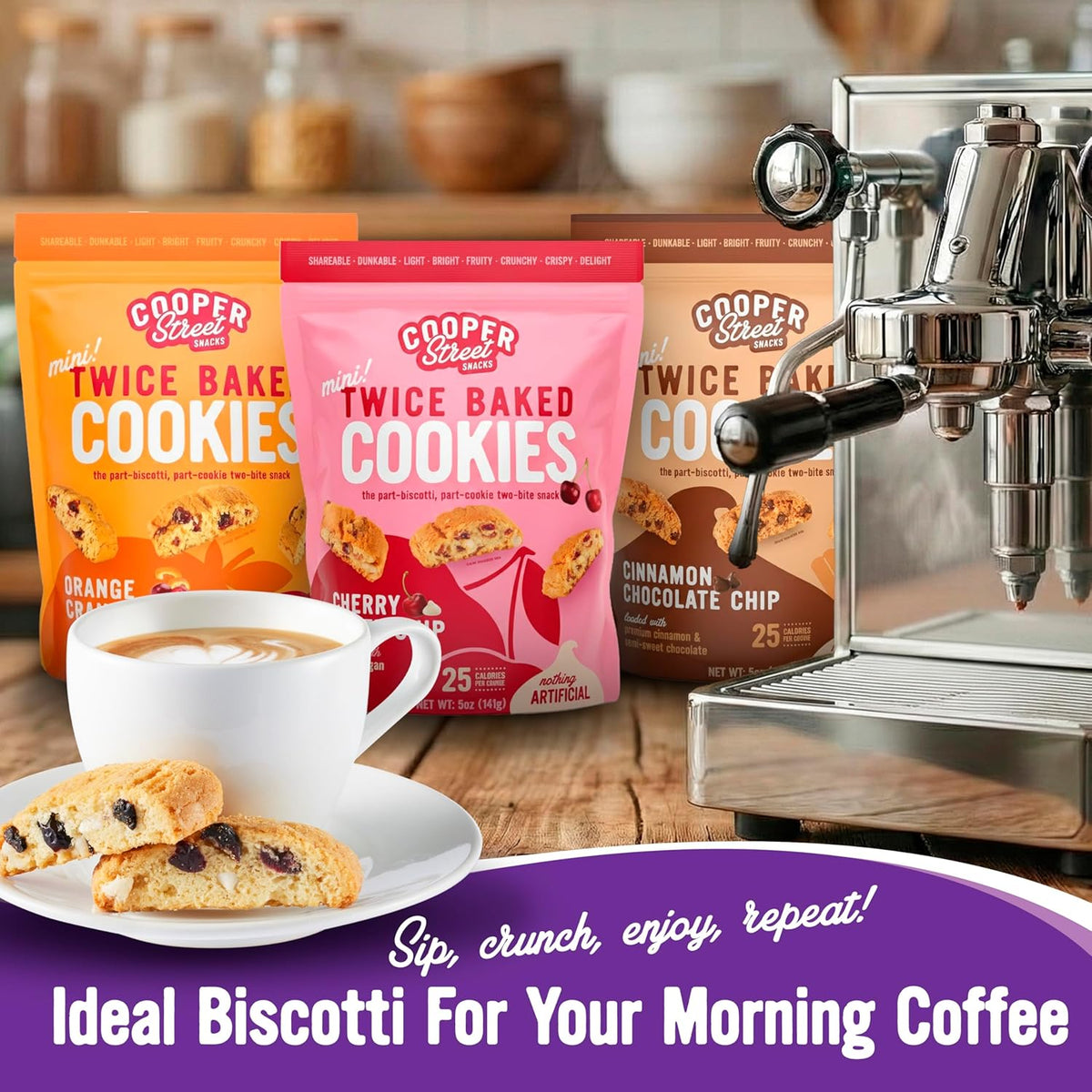 Cooper Street Twice Baked Biscotti Cookies Variety Pack - 5 Pack (5oz Each) - Light and Crispy