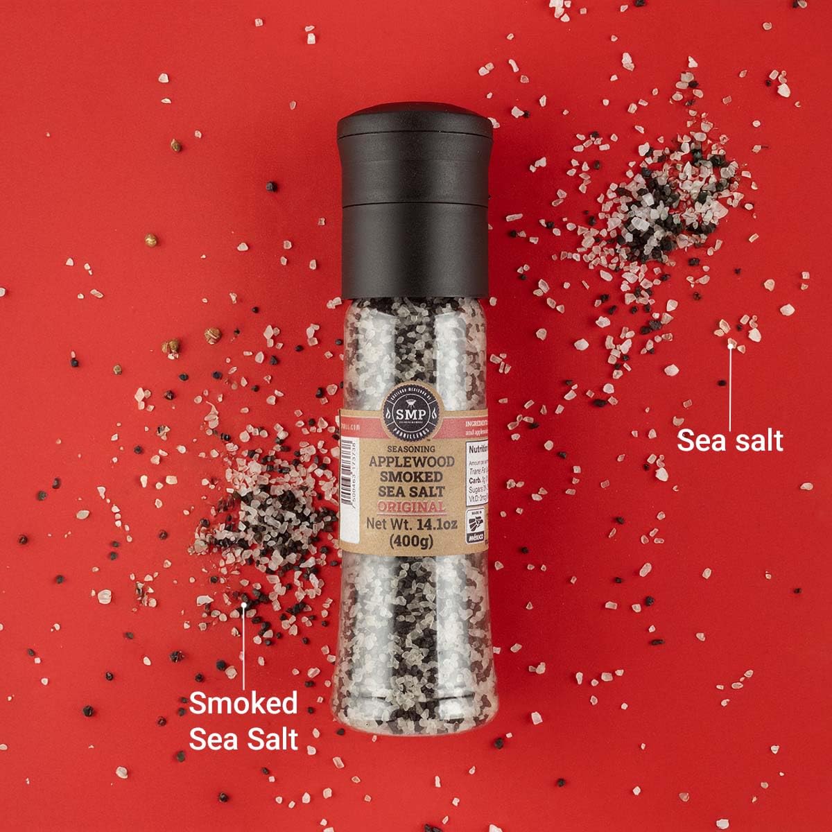 Applewood Smoked Sea Salt Grinder (14.1 oz) – Gourmet Finishing Salt for BBQ, Steak & Seafood