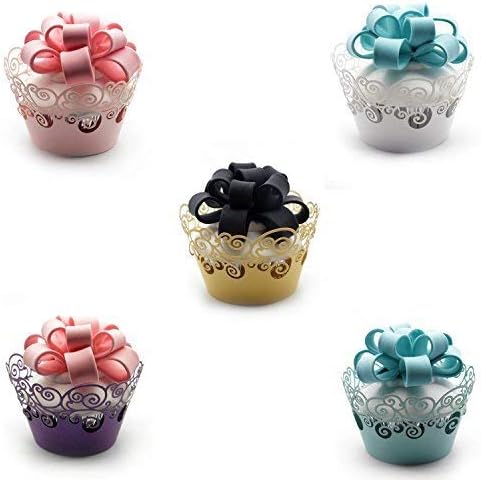 KPOSIYA Cupcake Wrappers 100 Pack Cupcake Wraps in 5 Colors Filigree Artistic Bake Cake Paper Cup