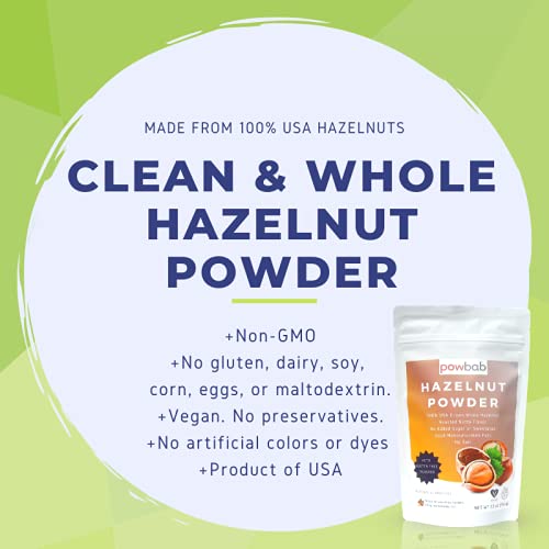 powbab Hazelnut Powder - 100% USA Grown Roasted Hazelnut Meal Flour. Roasted Nutty Flavor, Not Raw.