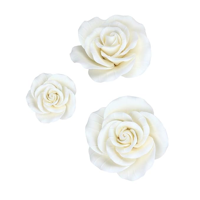 O'Creme Garden Roses Gumpaste Flower Set - White Edible Flowers for Cake Decorating - Sugar Paste