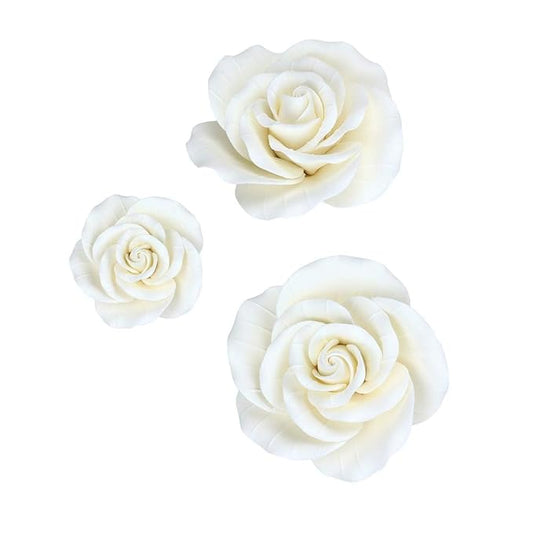 O'Creme Garden Roses Gumpaste Flower Set - White Edible Flowers for Cake Decorating - Sugar Paste