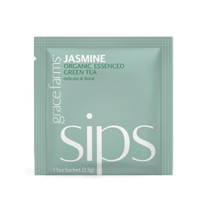 Grace Farms Organic JASMINE Green Tea (100 Enveloped Pyramid Sachets w/String & Tag) | Fragrant and