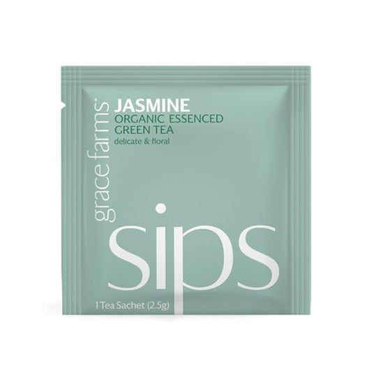 Grace Farms Organic JASMINE Green Tea (100 Enveloped Pyramid Sachets w/String & Tag) | Fragrant and