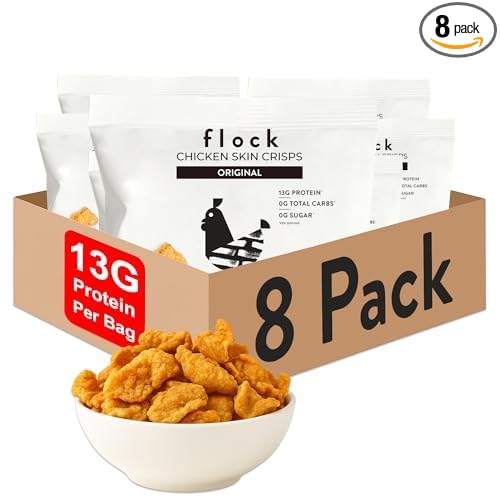 Flock Keto Chicken Skin Chips ??Original Flavor, Low Carb, High Protein, Gluten-Free Chicken