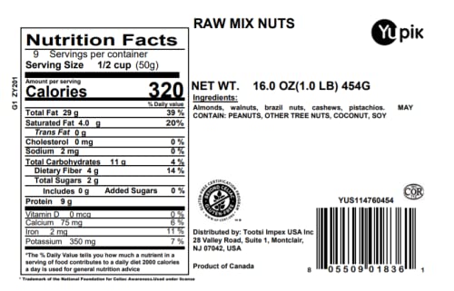 Yupik Raw Mix Nuts, 1 lb, Premium Natural Mixed Nuts with Almonds, Walnuts, Pistachios, Cashews