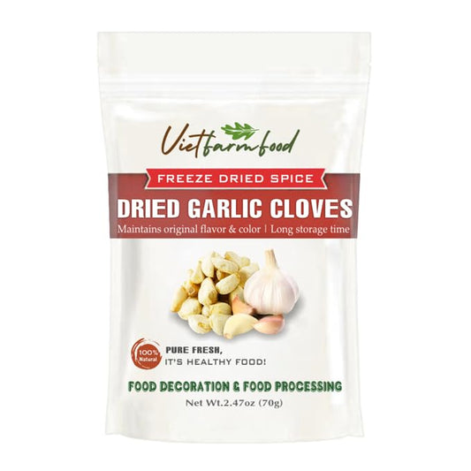 DRIED GARLIC CLOVES 2.47 Oz (70g) VIETFARMFOOD: Pure, natural freeze-dried spice made from real