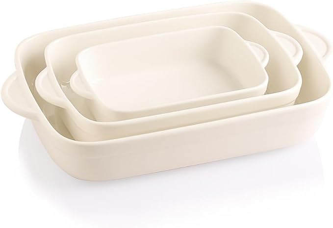 Sweejar Casserole Dishes for Oven, Ceramic Bakeware Set of 3, Lasagna Pan Deep with Handle