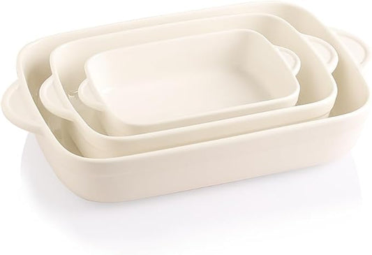 Sweejar Casserole Dishes for Oven, Ceramic Bakeware Set of 3, Lasagna Pan Deep with Handle