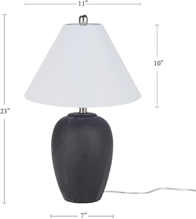 Nourison Home 23" Black Vintage Distressed Ceramic Pot Table Lamp for Bedroom, Living Room, End