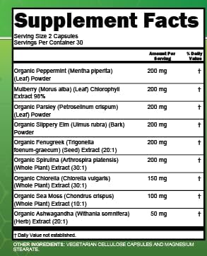 Clean Nutra Chlorophyll Peppermint Slippery Elm Spirulina Chlorella Fenugreek Ashwagandha Sea Moss