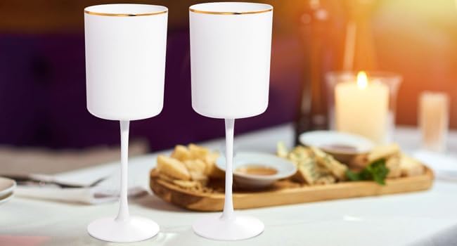 Ciaell 12 Pack White Plastic Wine Glasses with Stem - 10 Oz White and Gold Disposable Wine Glasses