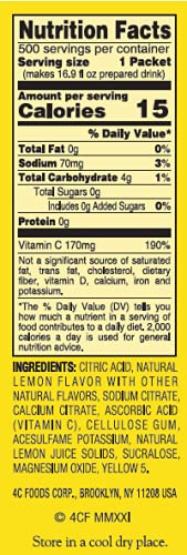 4C Powder Drink Stix, Lemonade 500 Count, Bulk Buy, Singles Stix, On the Go, Refreshing Water