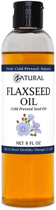 Zatural Flaxseed Oil Naturally Grown 100% Pure Flax Seeds Cold Pressed Vegan Omega Fatty Acids (8oz)
