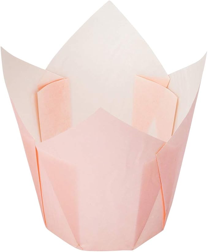 Restaurantware Panificio Premium 4 oz Pink Paper Tulip Baking Cup: Paper Baking Cups Perfect for