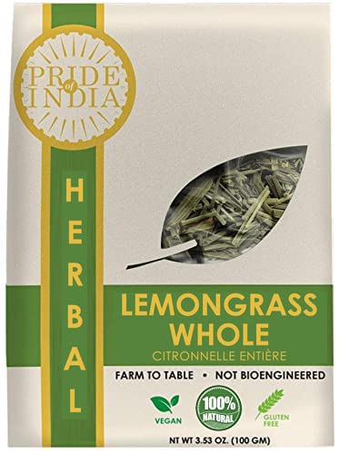 Pride Of India - Natural Dry Indian Lemongrass Herb, 3.53oz (100gm) Full Leaf - Certified and