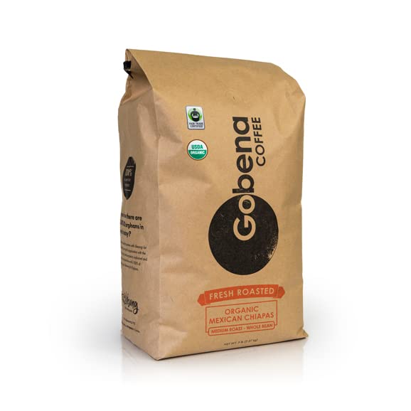 5lb Fair Trade Organic Certified Mexican Chiapas Whole Bean Coffee Medium Roast, 100% Arabica