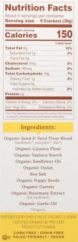 Simple Mills Organic Seed Crackers, Everything - Gluten Free, Vegan, Healthy Snacks, Paleo