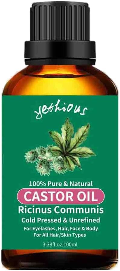 yethious Castor Oil Organic Cold Pressed Unrefined Growth for Eyelashes, Eyebrows, Hair. Skin