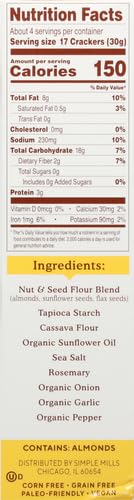 Simple Mills Almond Flour Crackers, Rosemary & Sea Salt - Gluten Free, Vegan, Healthy Snacks, 4.25 Ounce (Pack of 1)