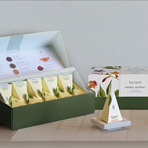 Tea Forte Herbal Retreat Premium Tea Presentation Box Tea Gift Sampler, 20 Count, 2 of Each Variety