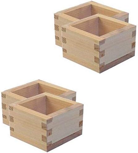 JapanBargain, 4-Pack Small Hinoki Cypress Masu Sake Cups – Made in Japan Wooden Sake Box Cups with