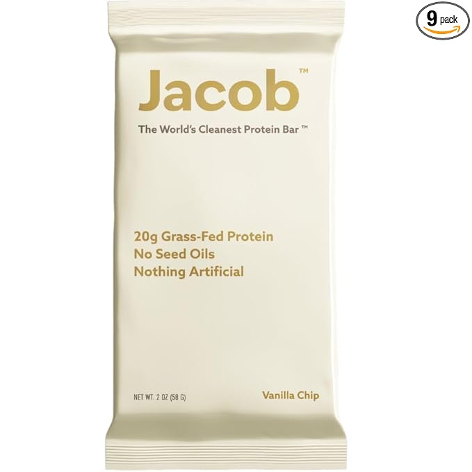 Jacob Bar, Protein Bars, Vanilla (9 Bars Total) - 20g Grass-Fed Protein, No Seed Oils, Nothing