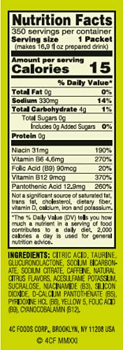 4C Powder Energy Rush Stix, Energy Rush - Citrus 350 Count, Bulk Buy, Singles Stix, On the Go