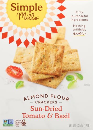 Simple Mills Almond Flour Crackers, Sundried Tomato & Basil - Gluten Free, Vegan, Healthy Snacks