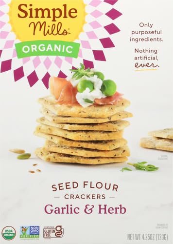Simple Mills Organic Seed Crackers, Garlic & Herb - Gluten Free, Vegan, Healthy Snacks, Paleo