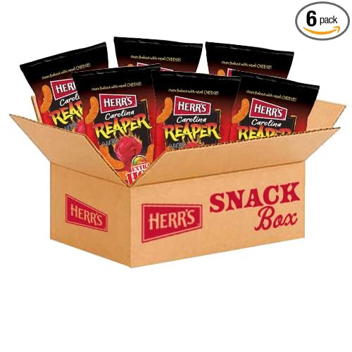 Herr's Snacks - Gluten-Free Spicy Snacks For Adults and Kids - Carolina Reaper Cheese Curls - 6