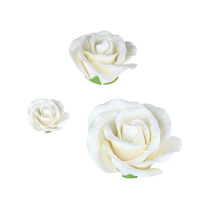 O'Creme Garden Roses Gumpaste Flower Set - White Edible Flowers for Cake Decorating - Sugar Paste