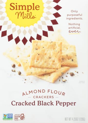 Simple Mills Almond Flour Crackers, Black Cracked Pepper, Gluten Free, Flax Seed, Sunflower Seeds