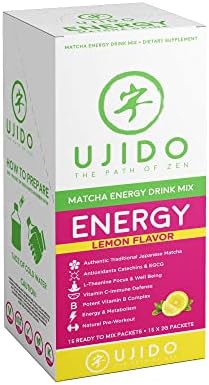 Ujido Matcha Energy Packets, Lemon Flavor, Sugar-Free, Monkfruit, Non-GMO, Antioxidant, Keto &