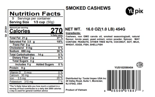 Yupik Smoked Cashews, 1 lb (16 oz), Kosher, Crunchy Seasoned Nuts, Unique Smoky Flavor, Source of