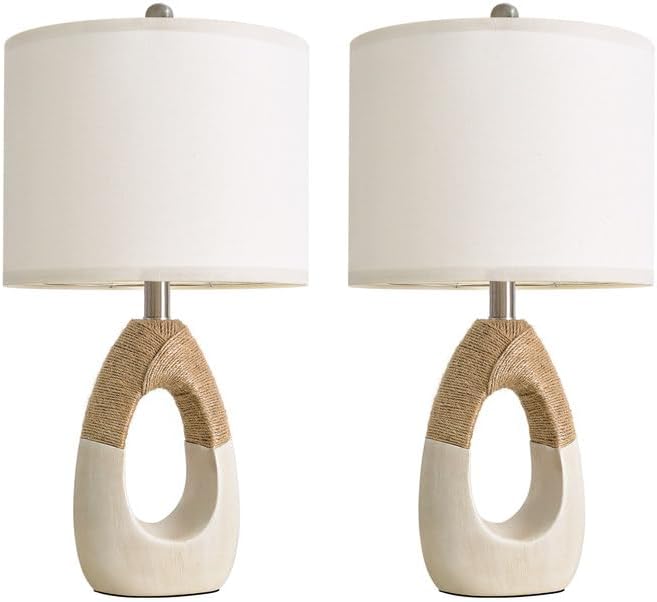 OYEARS 22” Boho Table Lamps for Bedroom Living Room Upgraded Set of 2 Medium Farmhouse Rattan Table